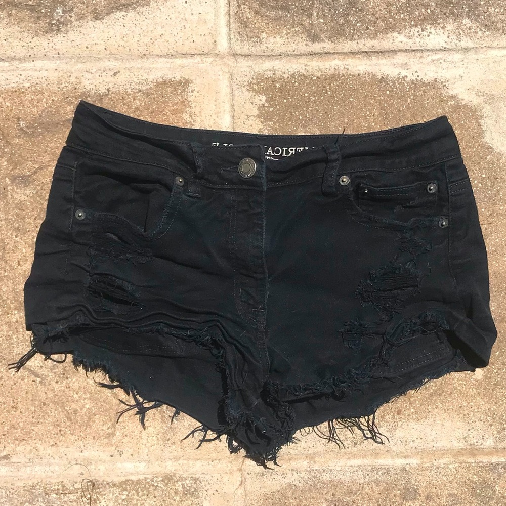 American Eagle Distressed Black Denim Shorts - 10